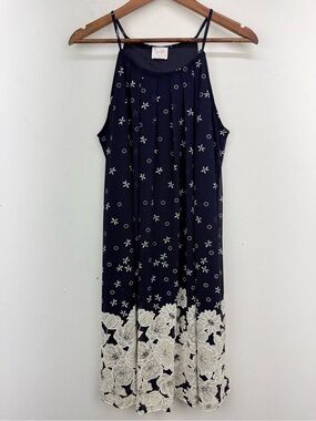 Siren Lily size Medium Women’s Blue White Floral Sleeveless Halter Midi Dress